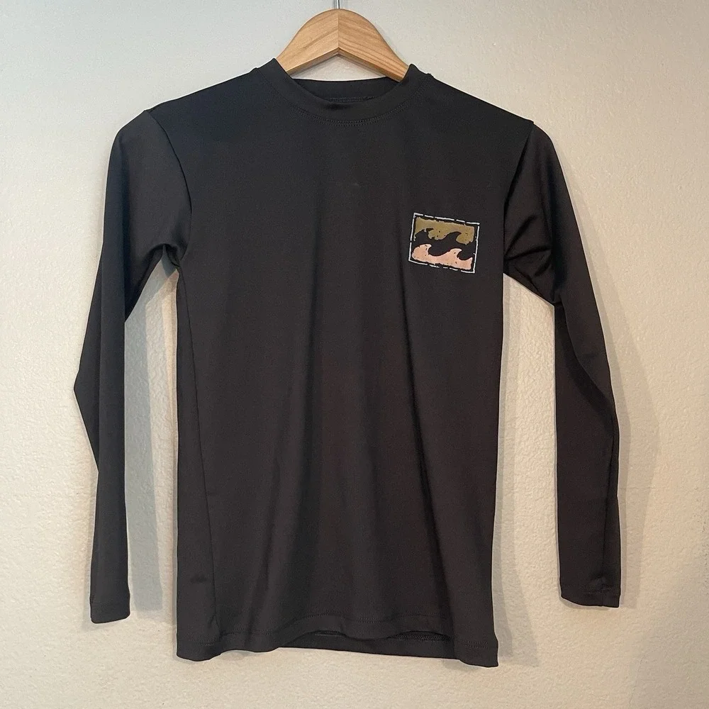 Billabong Boys 8 Unisex Black UPF 50 Rash Guard Long Sleeve Swim Shirt Quick Dry